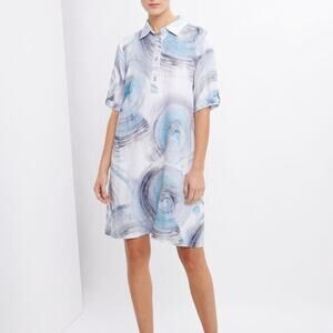 Simply Art by Dolcezza Coastal Linen Abstract Brushstroke Shift Dress Size Med